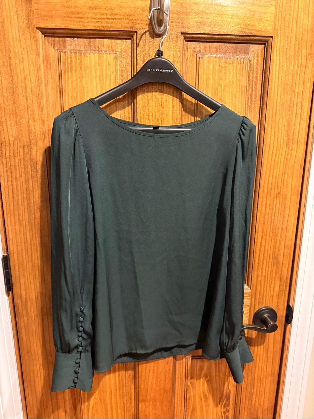 Express Dark Green Long Sleeve Blouse with Button Cuffs